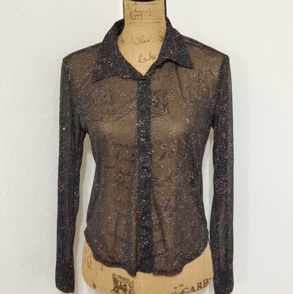 Anxiety Cafe Tops - Sheer, gold flecked black blouse~sz. sml